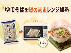 市販のゆでそばを袋のまま電子レンジで加熱調理する方法と時間