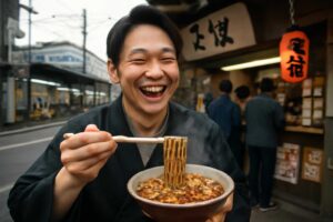 ドランク塚地のふらっと立ち食いそば、甲府駅前で話題のコラチャーそばを実食！味の秘密とは？